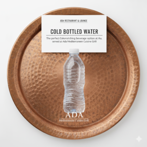 Bottled water served cold at Ada Mediterranean Cuisine Grill, Middle Island NY