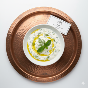 Cacık – Yogurt with cucumber, mint, dill, and olive oil at Ada Mediterranean Cuisine Grill, Middle Island NY