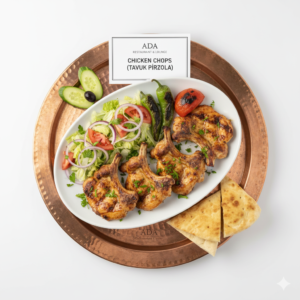 Tavuk Pirzola – Grilled chicken chops served with rice, onions, and grilled vegetables at Ada Mediterranean Cuisine Grill