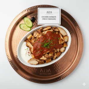 Chicken Iskender – Chicken kebab served with yogurt, tomato sauce, grilled vegetables, and pide at Ada Mediterranean Cuisine Grill