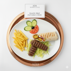 Falafel Sandwich – Crispy falafel with lettuce, tomato, onion, and cacik sauce at Ada Mediterranean Cuisine Grill