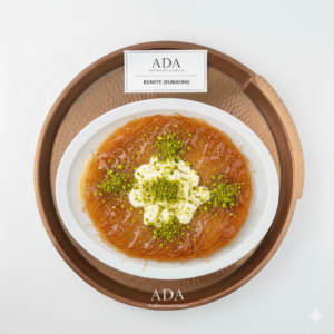 Kunefe – Traditional Turkish dessert with shredded pastry and melted cheese at Ada Mediterranean Cuisine Grill, Middle Island NY