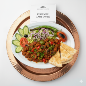 Lamb Saute – Lamb cooked with onions, green and red peppers, served with rice at Ada Mediterranean Cuisine Grill