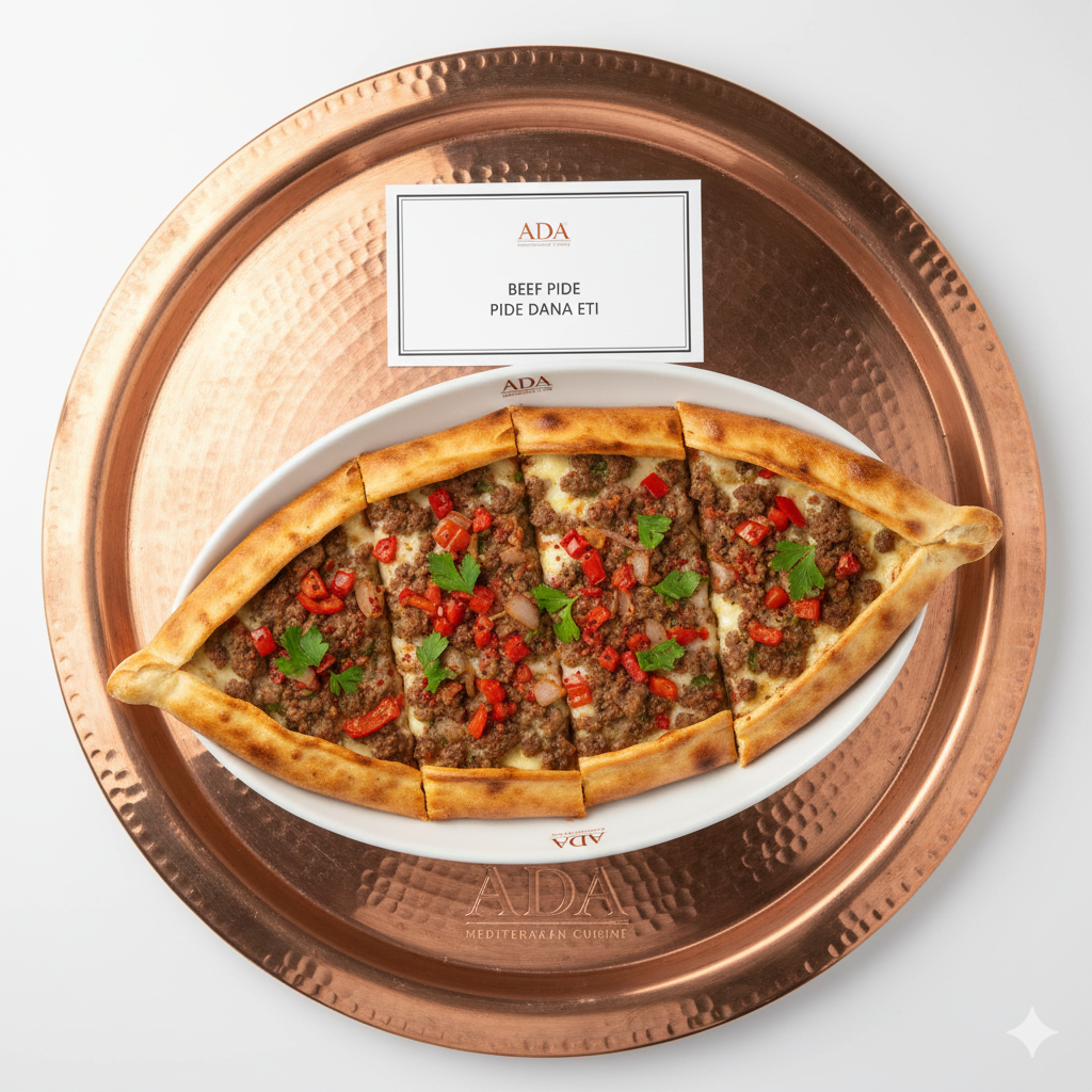 Pide Dana Eti – Turkish pizza with beef at Ada Mediterranean Cuisine Grill, Middle Island NY