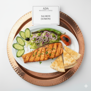 Salmon – Grilled salmon fillet served with fresh salad at Ada Mediterranean Cuisine Grill, Middle Island NY