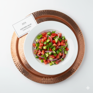 Çoban Salatası – Fresh tomatoes, cucumbers, parsley, onion, green peppers, olive oil, red vinegar, and lemon juice at Ada Mediterranean Cuisine Grill, Middle Island NY