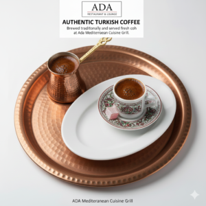 Traditional Turkish coffee served at Ada Mediterranean Cuisine Grill, Middle Island NY