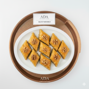 Walnut Baklava – Traditional Mediterranean dessert made with layers of pastry and walnuts at Ada Mediterranean Cuisine Grill, Middle Island NY