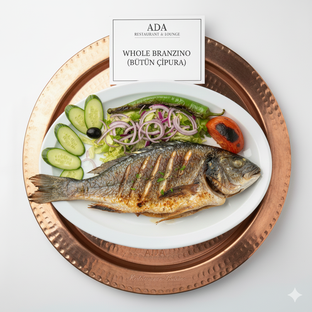 Whole Branzino – Grilled whole branzino served with fresh salad at Ada Mediterranean Cuisine Grill, Middle Island NY
