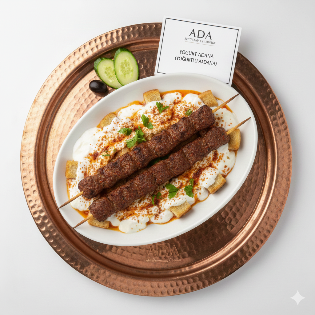 Yogurt Adana – Grilled spiced beef served with garlic yogurt sauce at Ada Mediterranean Cuisine Grill