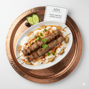 Yogurt Lamb Shish – Grilled lamb cubes with garlic yogurt sauce at Ada Mediterranean Cuisine Grill